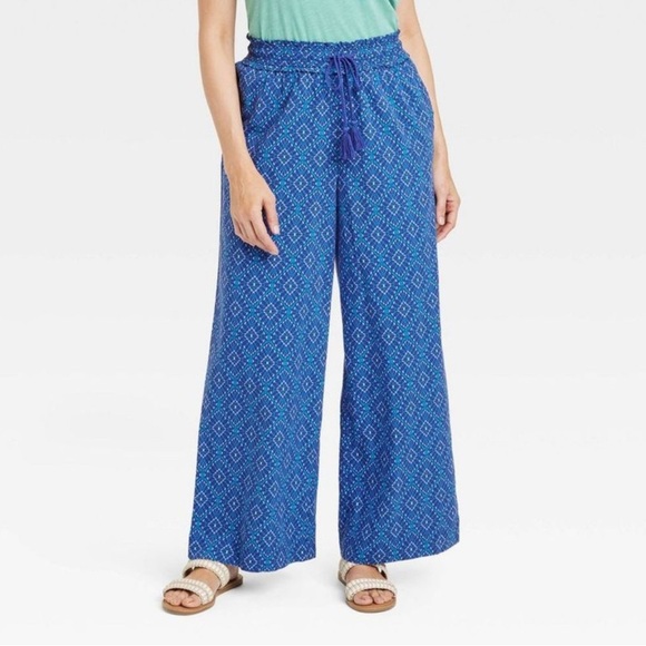 Knox Rose Blue Geometric Wide-Leg Pants - Picture 1 of 8